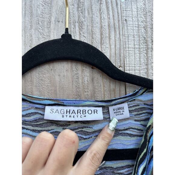 SAG HARBOR stretch Blue green Black Blouse wavy long sleeve size xl fall‎ winter - Picture 6 of 9